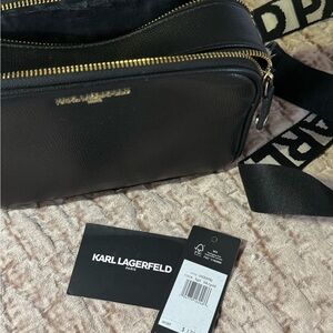 Karl Lagerfeld Black Belt Bag with Gold Accents